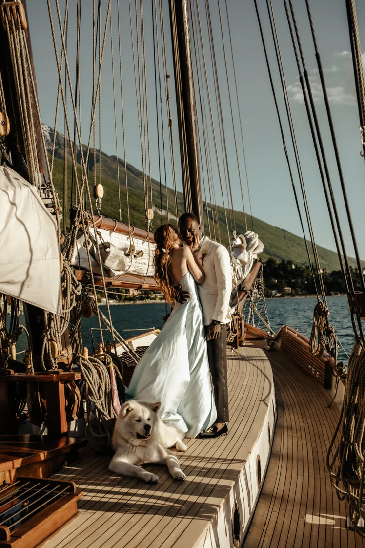 sail boat wedding with dog