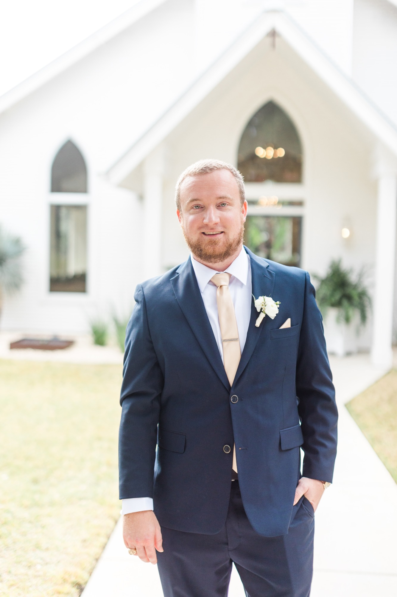 Navy and Blush Groom Suit
