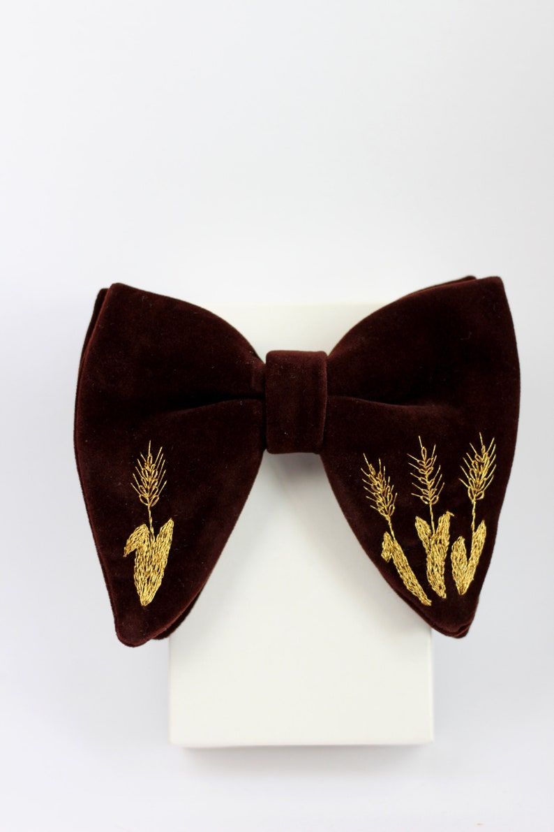 Brown Velvet Embroidered Bow Tie Handcrafted Embroidery - Etsy (1)
