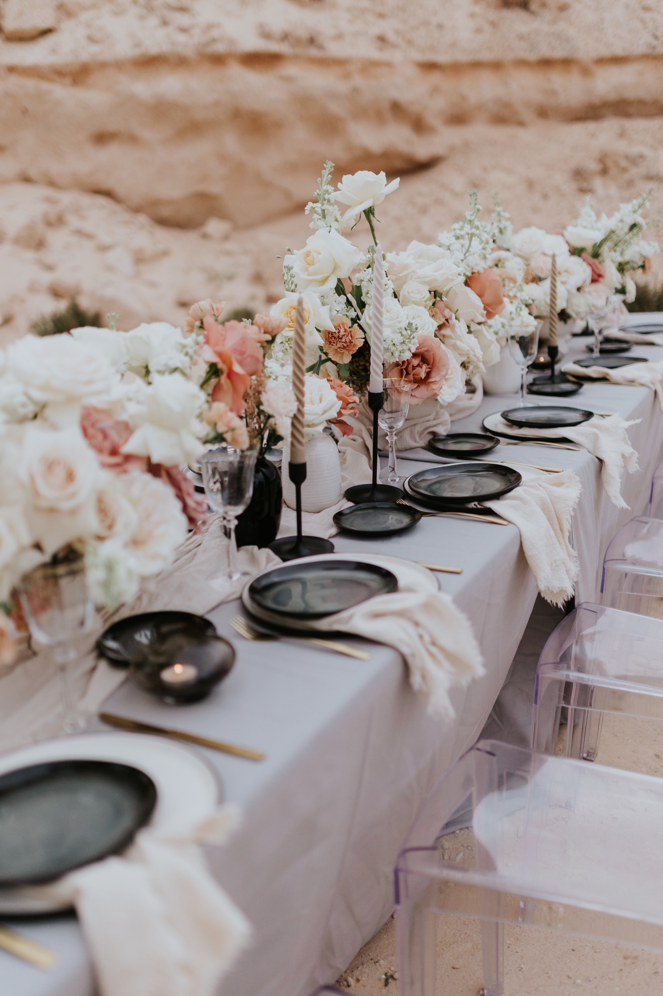 pastel tablescape at desert wedding