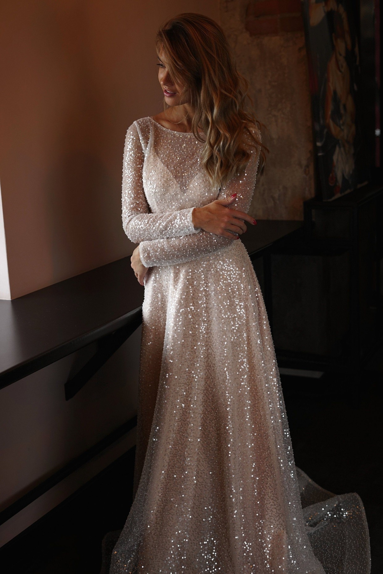 sequin wedding dress with sleeves