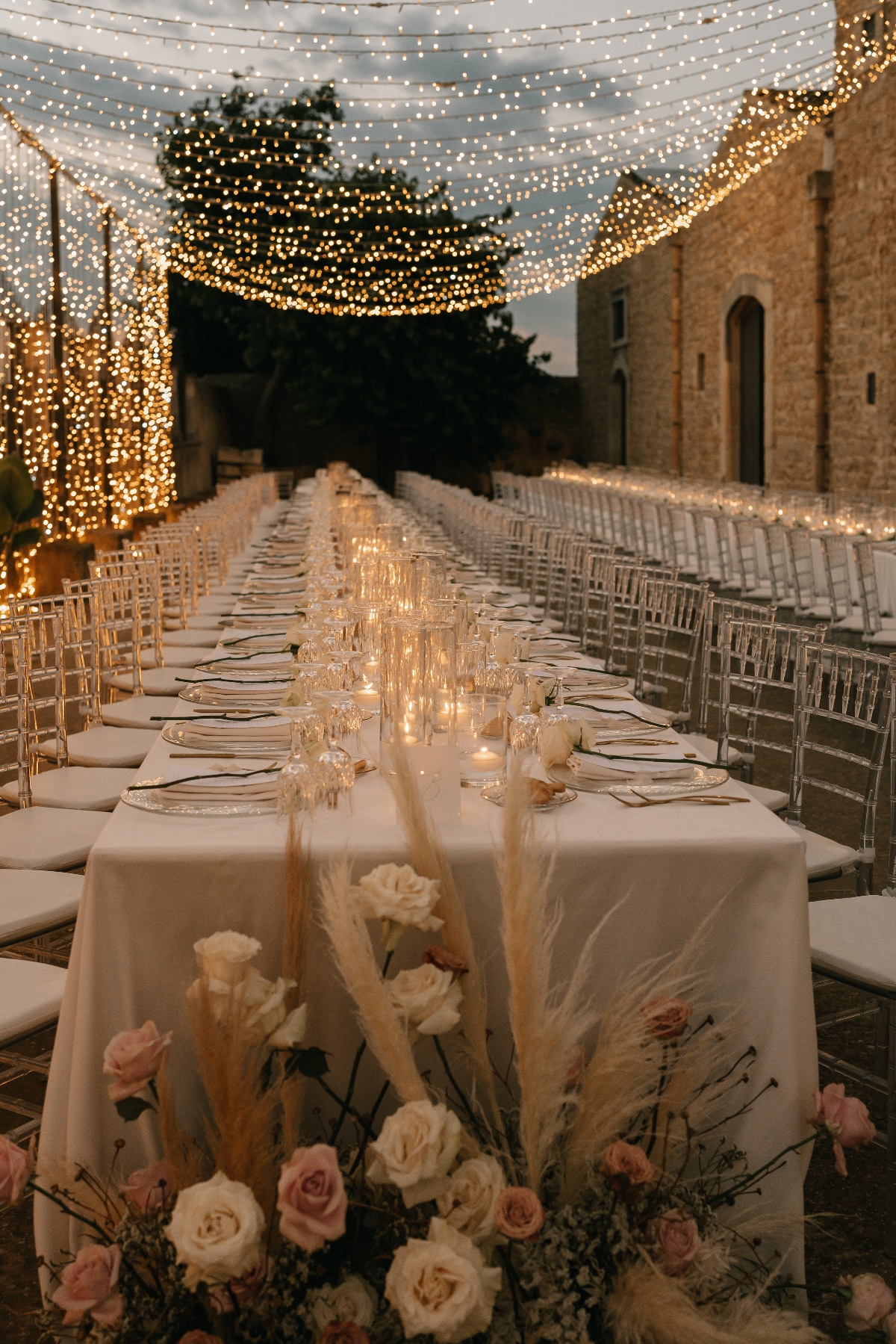 romantic wedding reception string lights