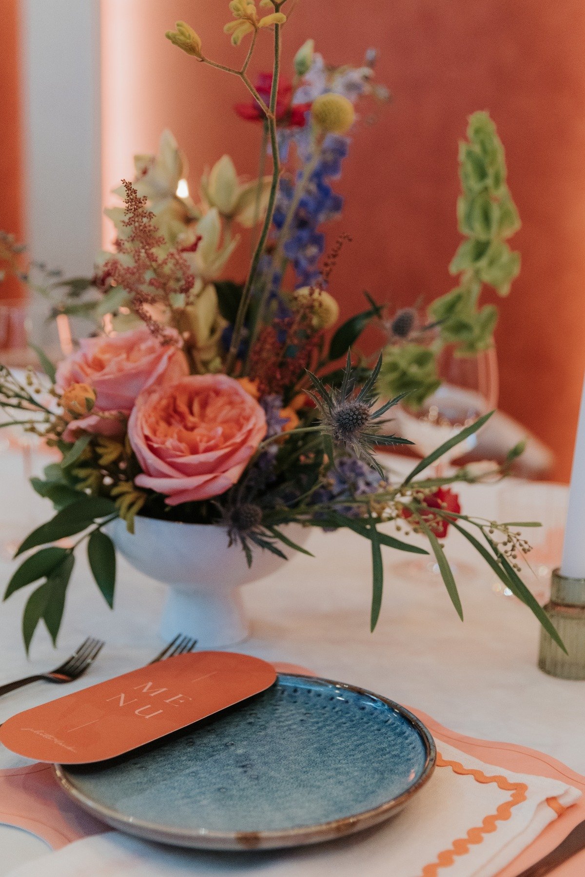 colorful wedding place setting