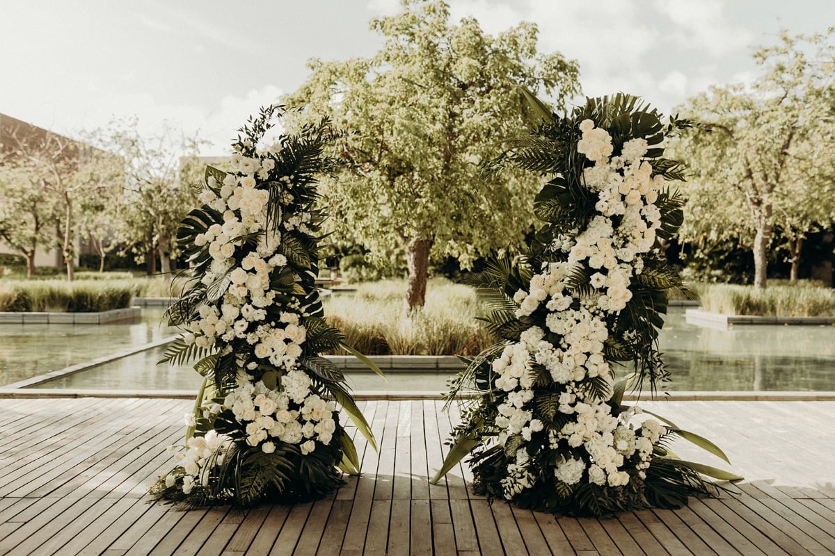 white wedding floral arch