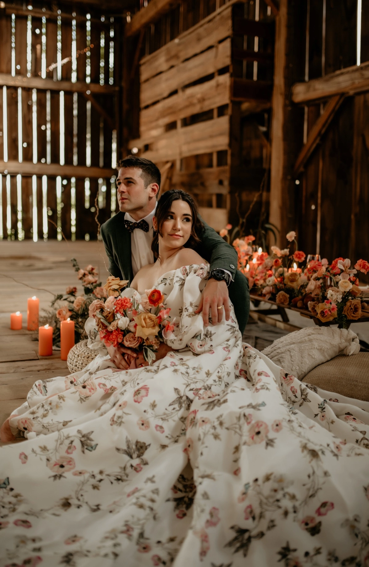 rustic barn wedding with floral dress
