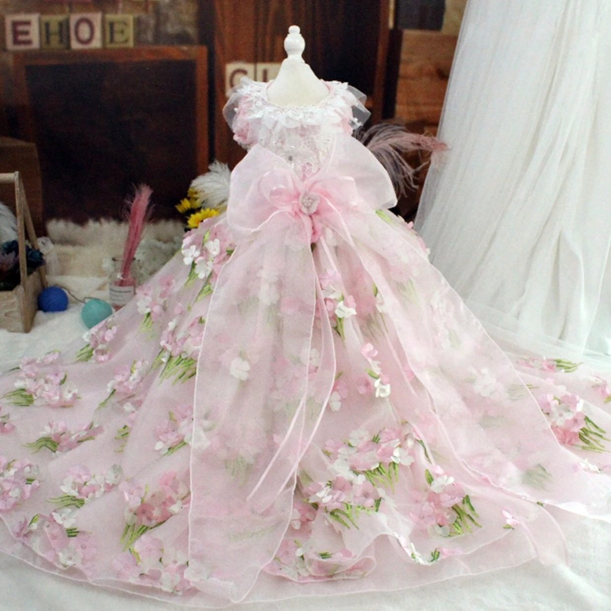 pink embroidered dog dress for wedding