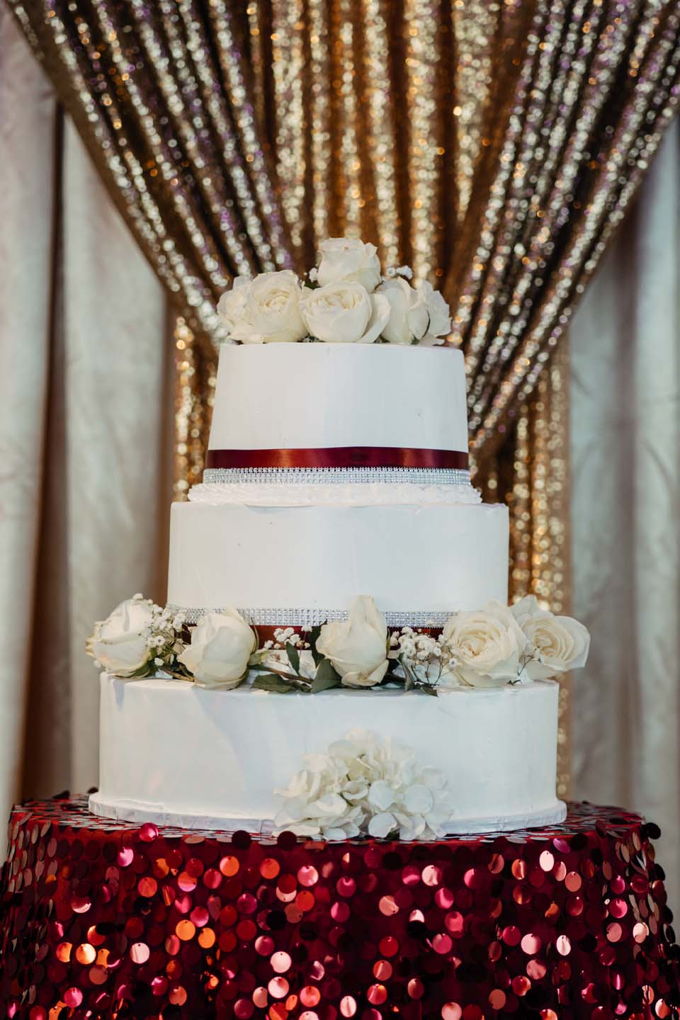 wedding cake with ribbon 