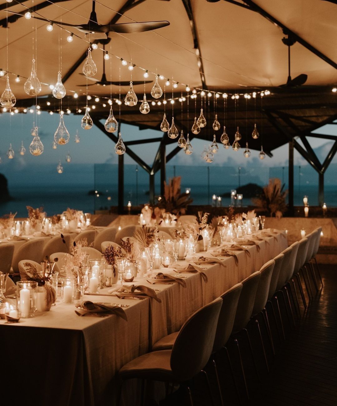 twilight wedding reception on water