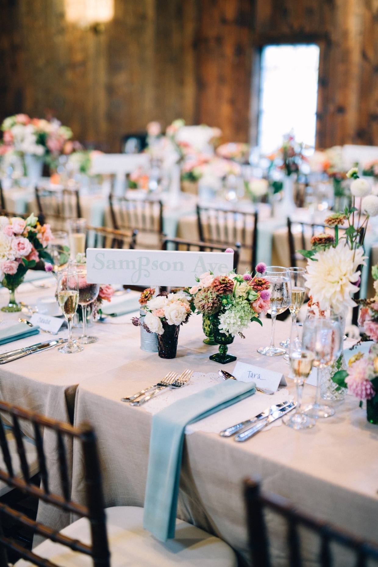 blue and beige table decor