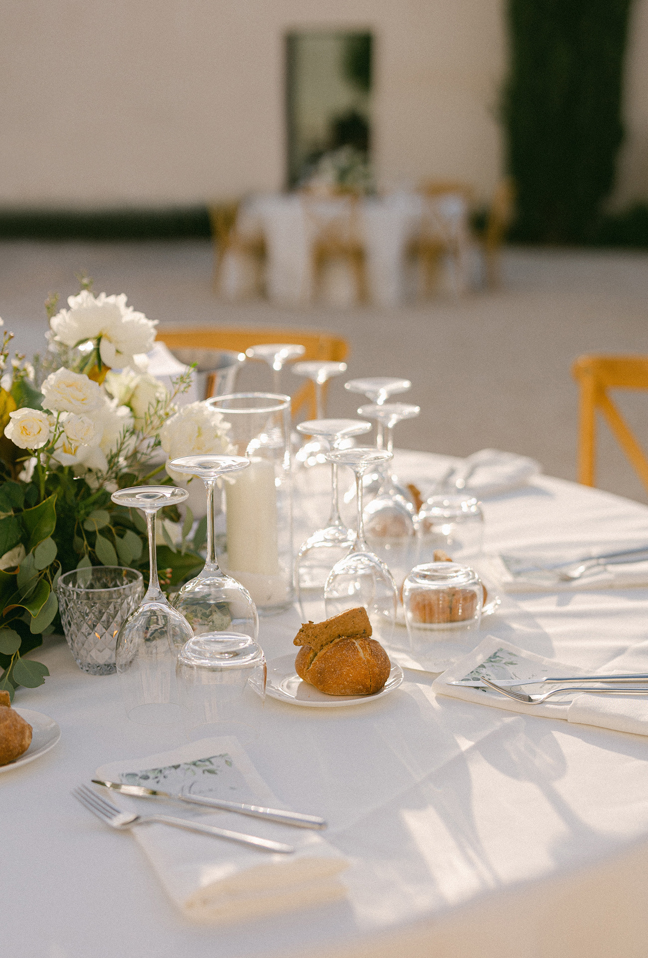 all white reception place settings