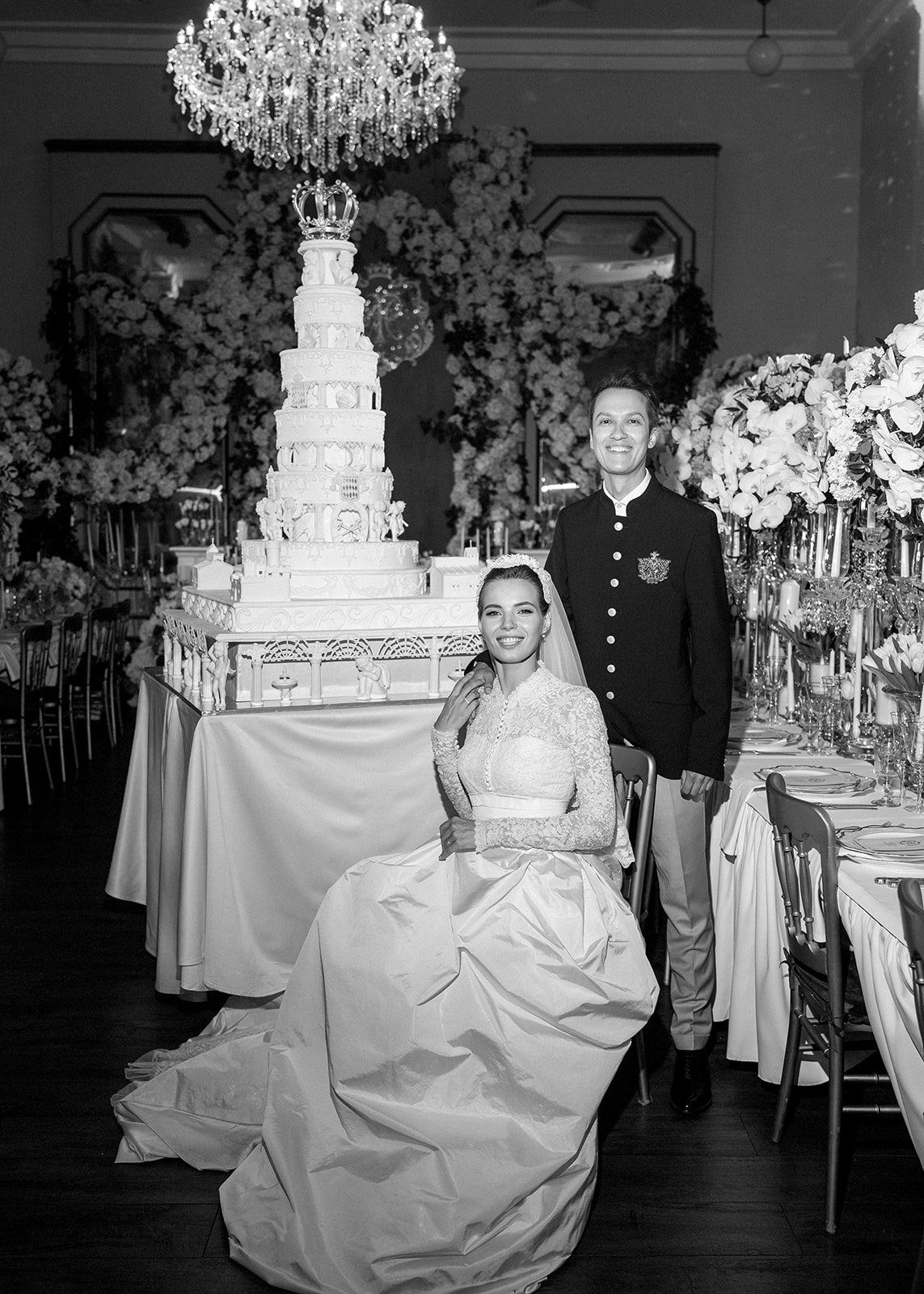 a portrait of the bride and groom in black and white at Grace Kelly inspired wedding