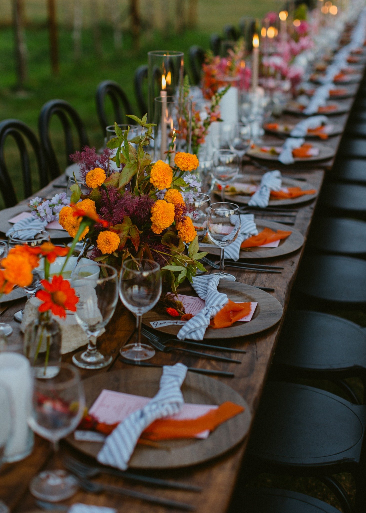 outdoor wedding reception with candles