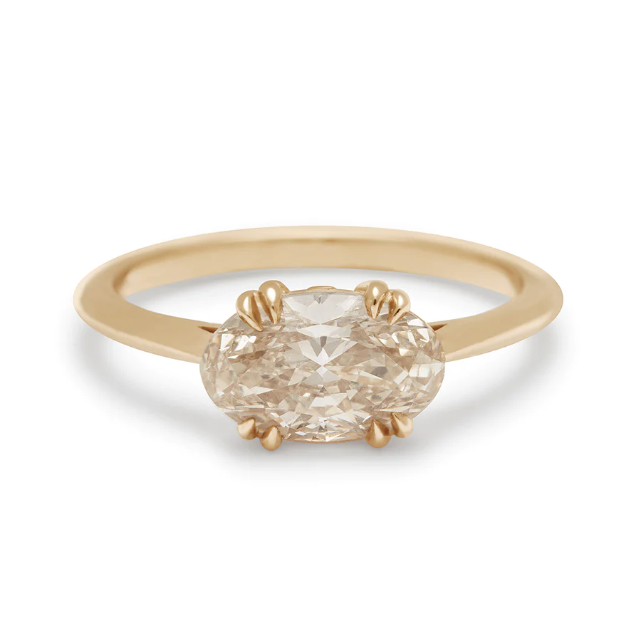 Bea East_West Solitaire Ring - Yellow Gold & Champagne Diamond (1_51ct)