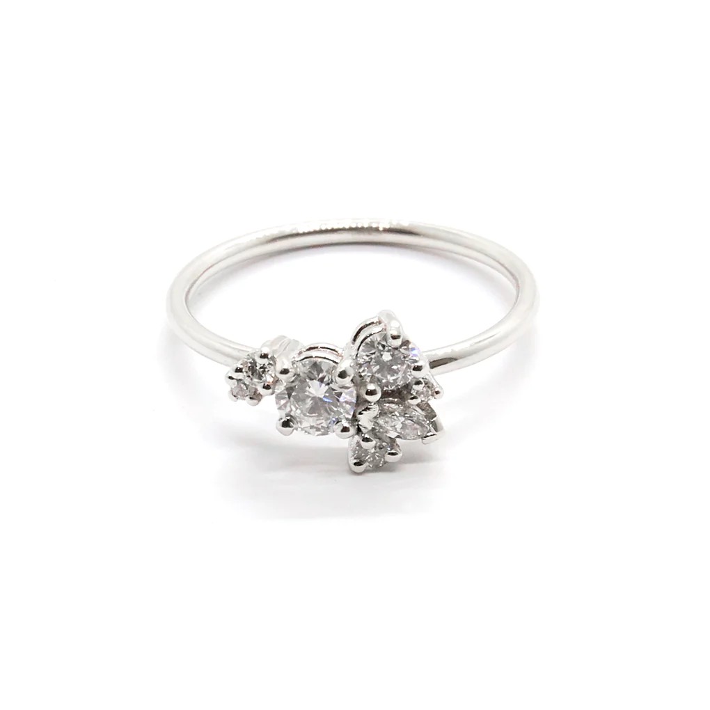 Diamond Cluster Engagement Ring - 14ct Yellow Gold _ Small _ L