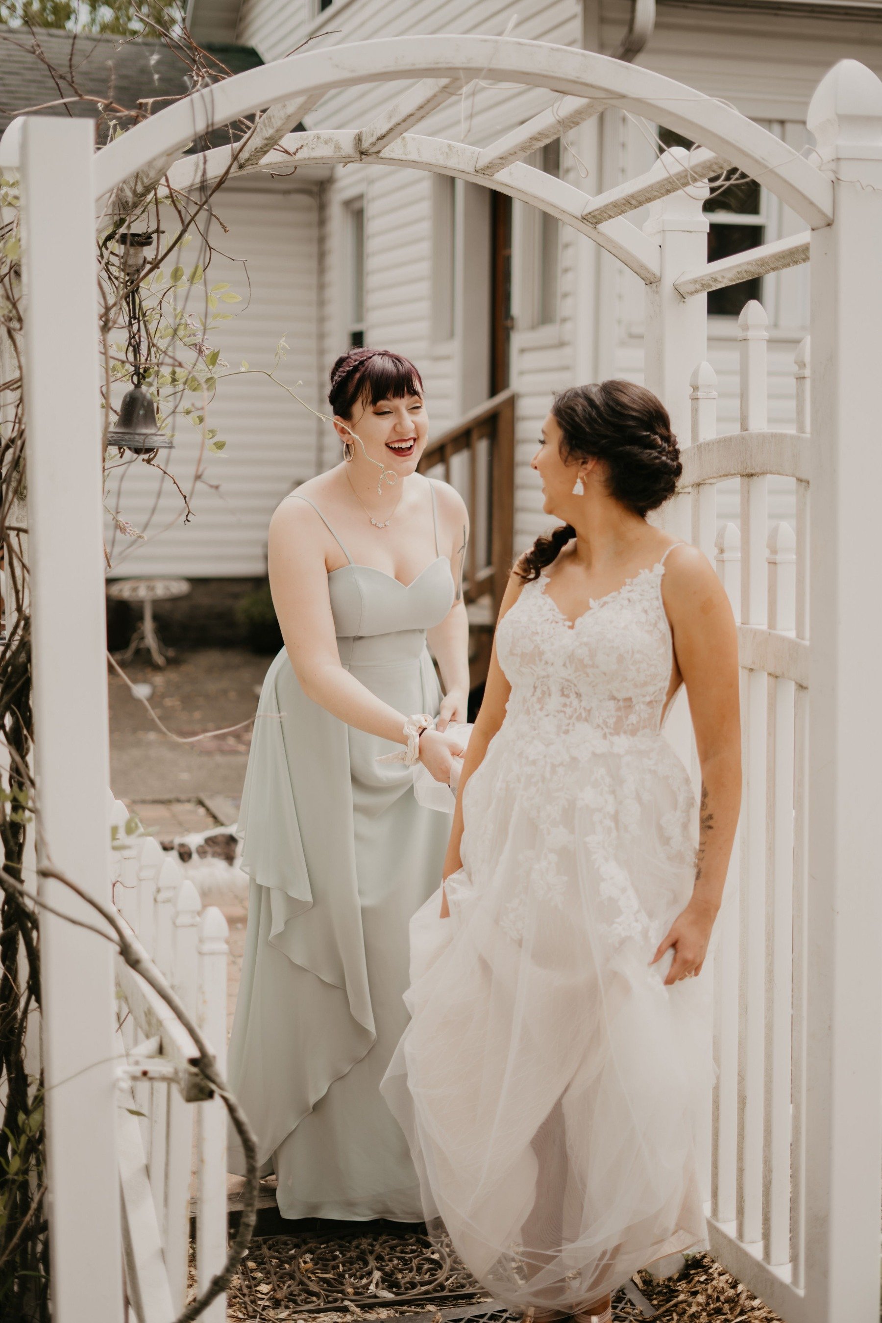 Bride and bridesmaid at Glass Rooster Cannery