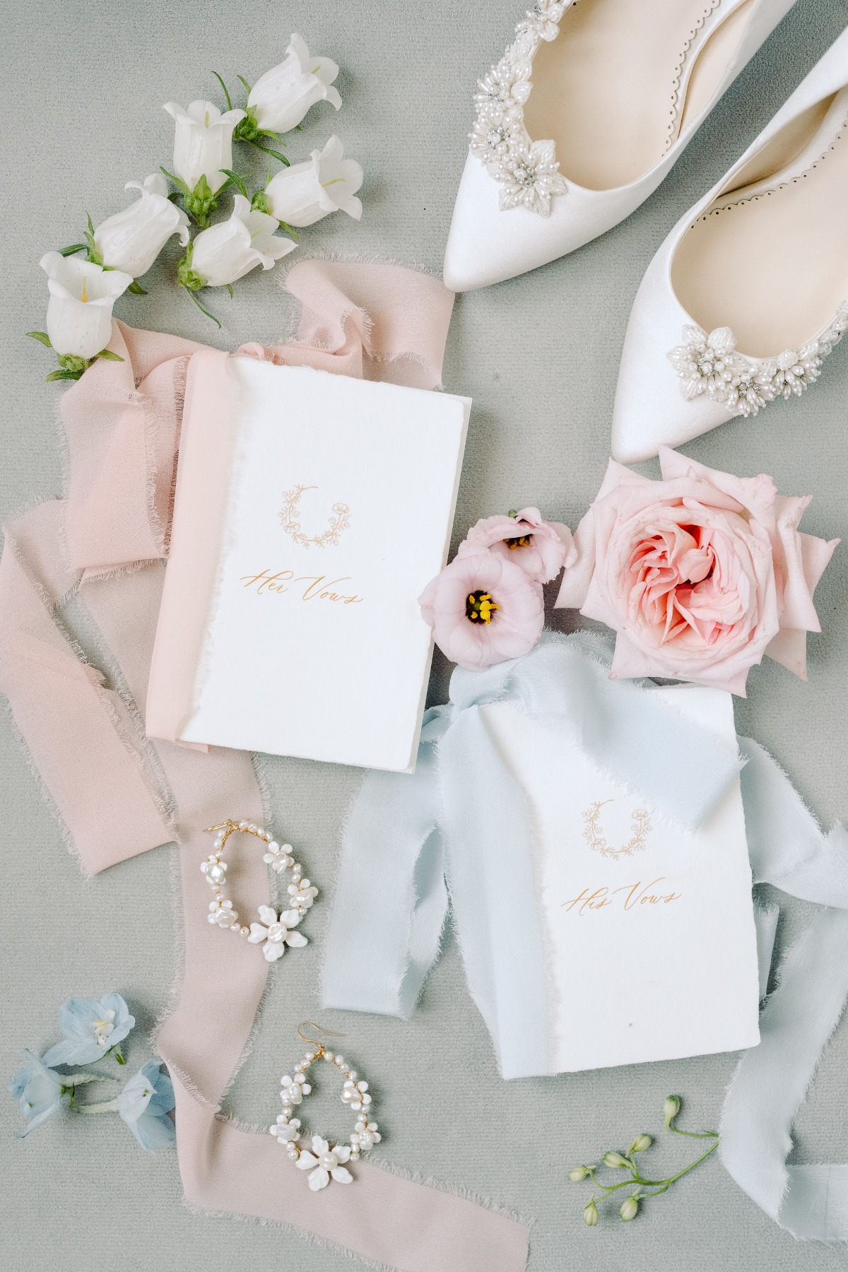 blush and dusty blue wedding details