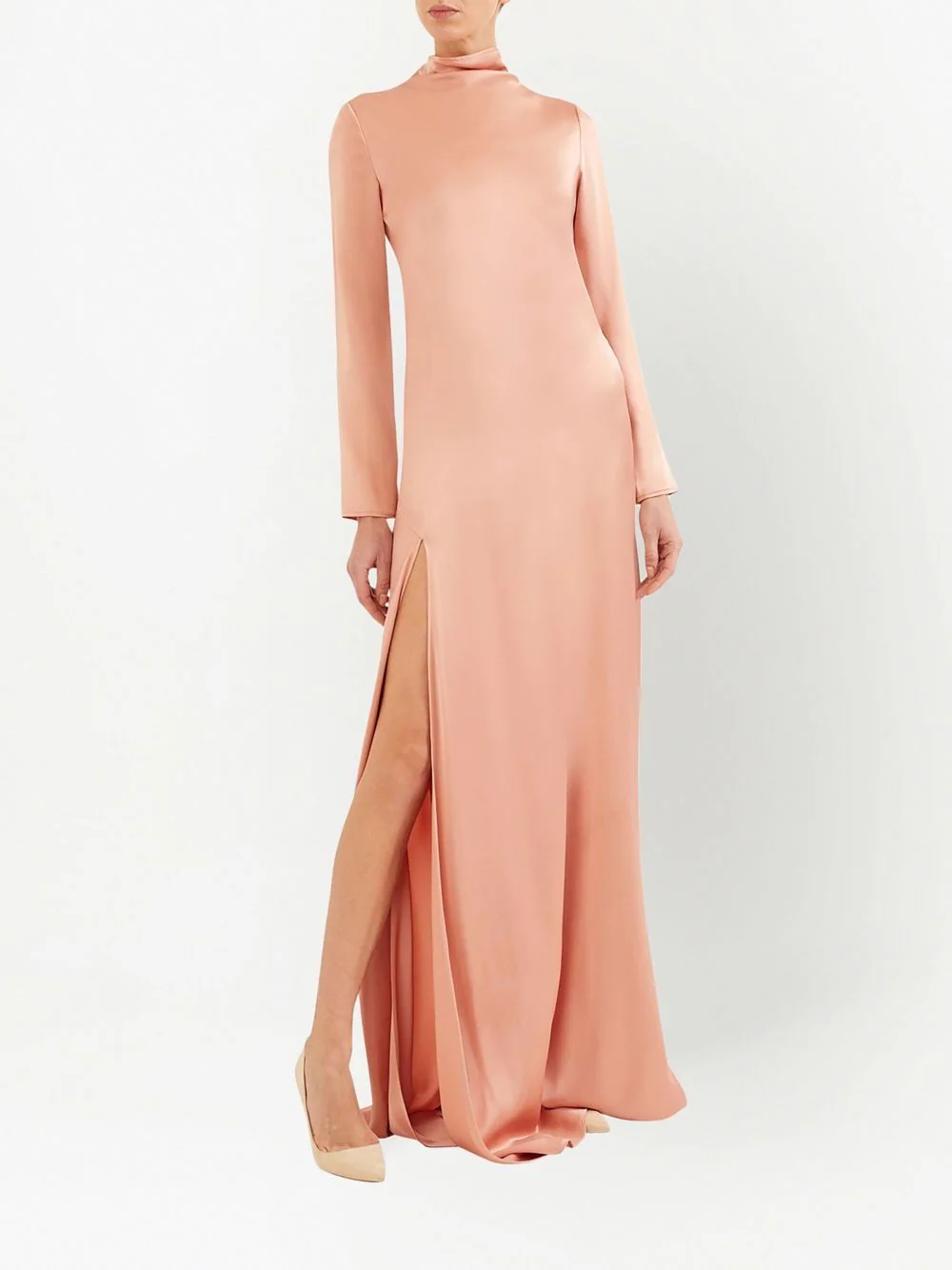 minimalist blush satin gown with slit