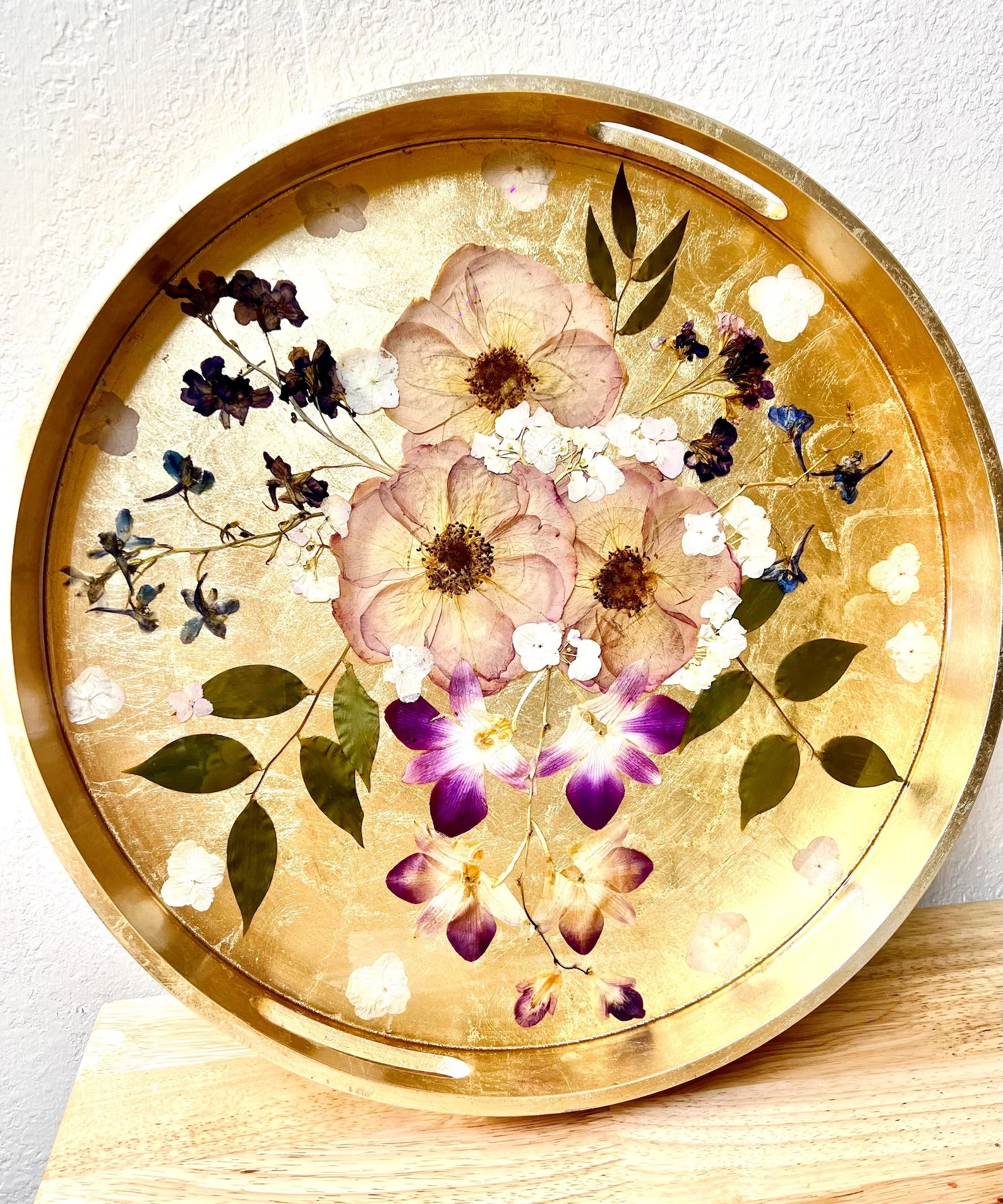 gold pressed flower tray