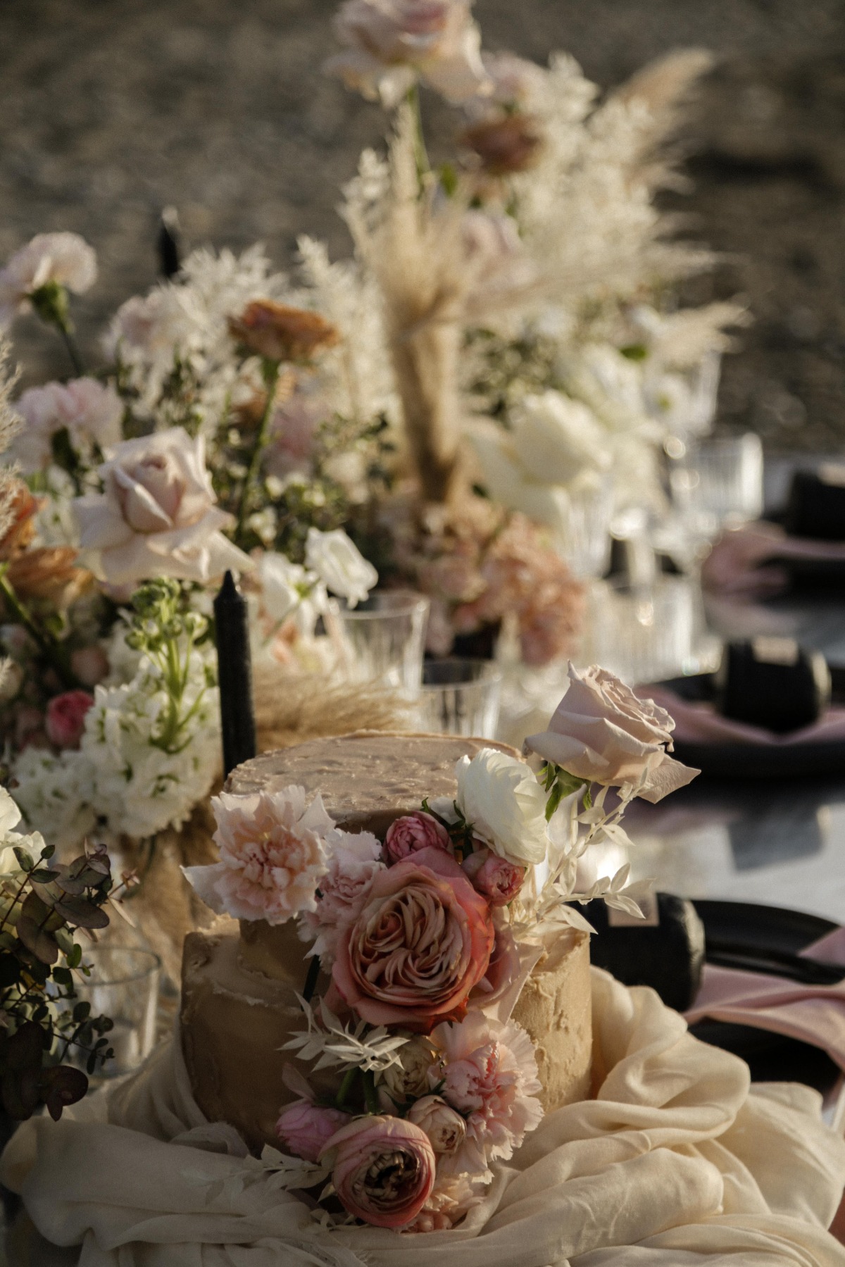 wedding cake with anemone flowers