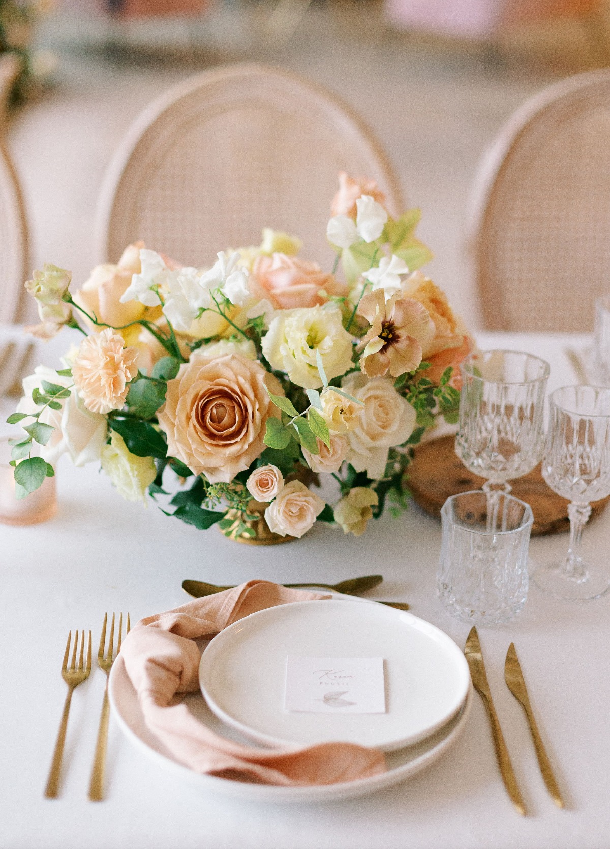 pink and peach wedding reception centerpieces