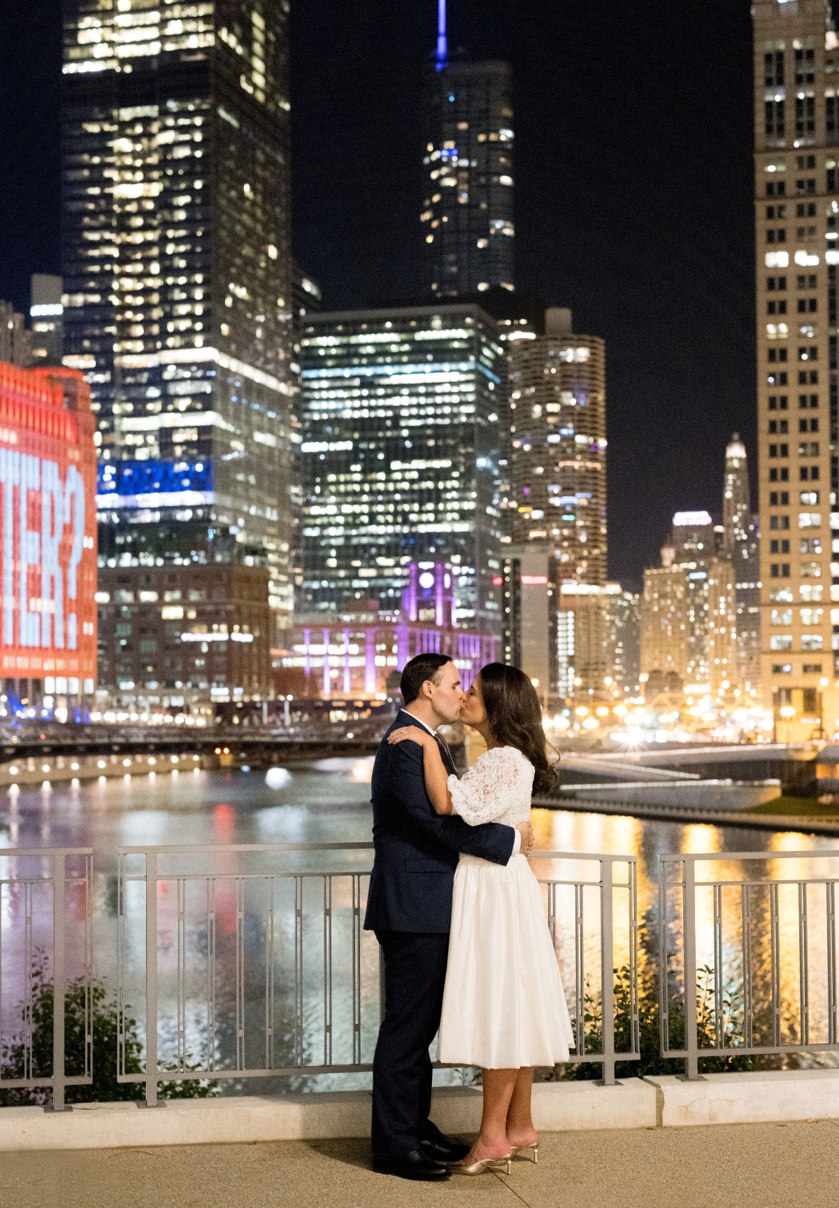 nighttime cityscape wedding photos