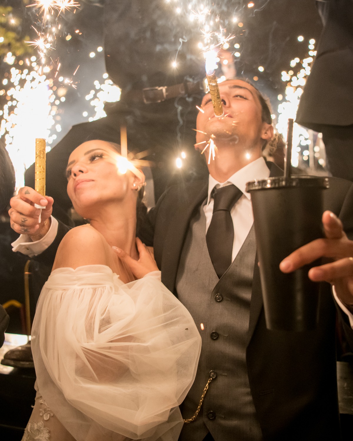 sparklers at wedding reception