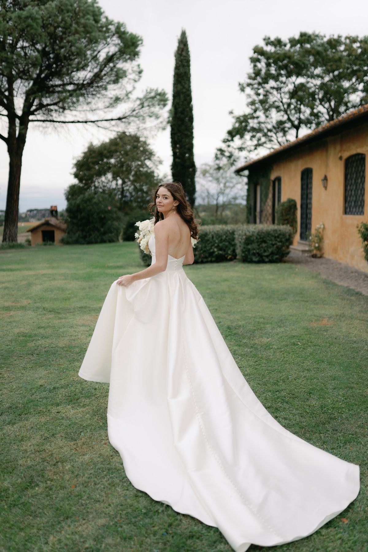 strapless wedding dress with cathedral train