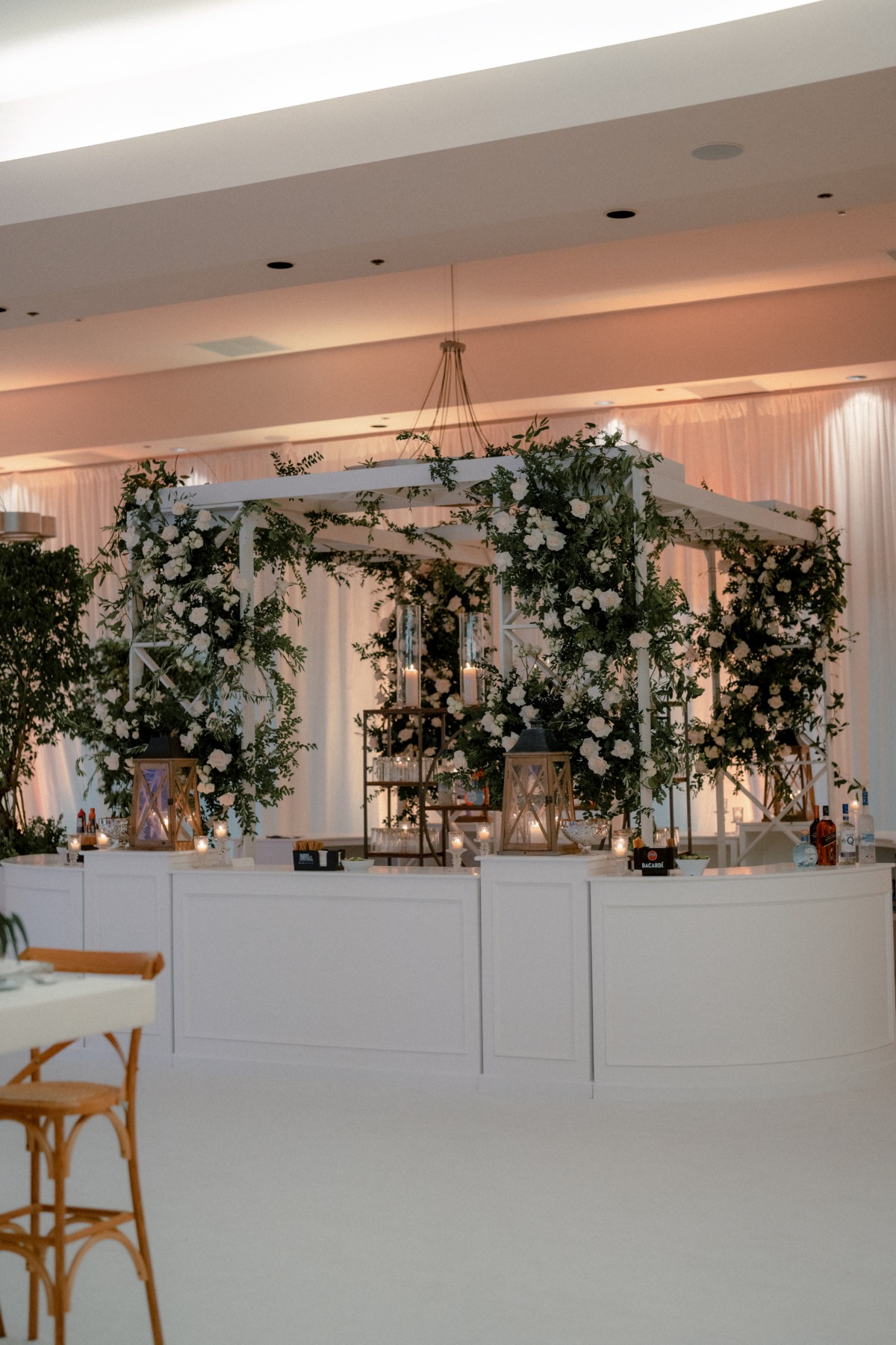 floral installation for wedding bar