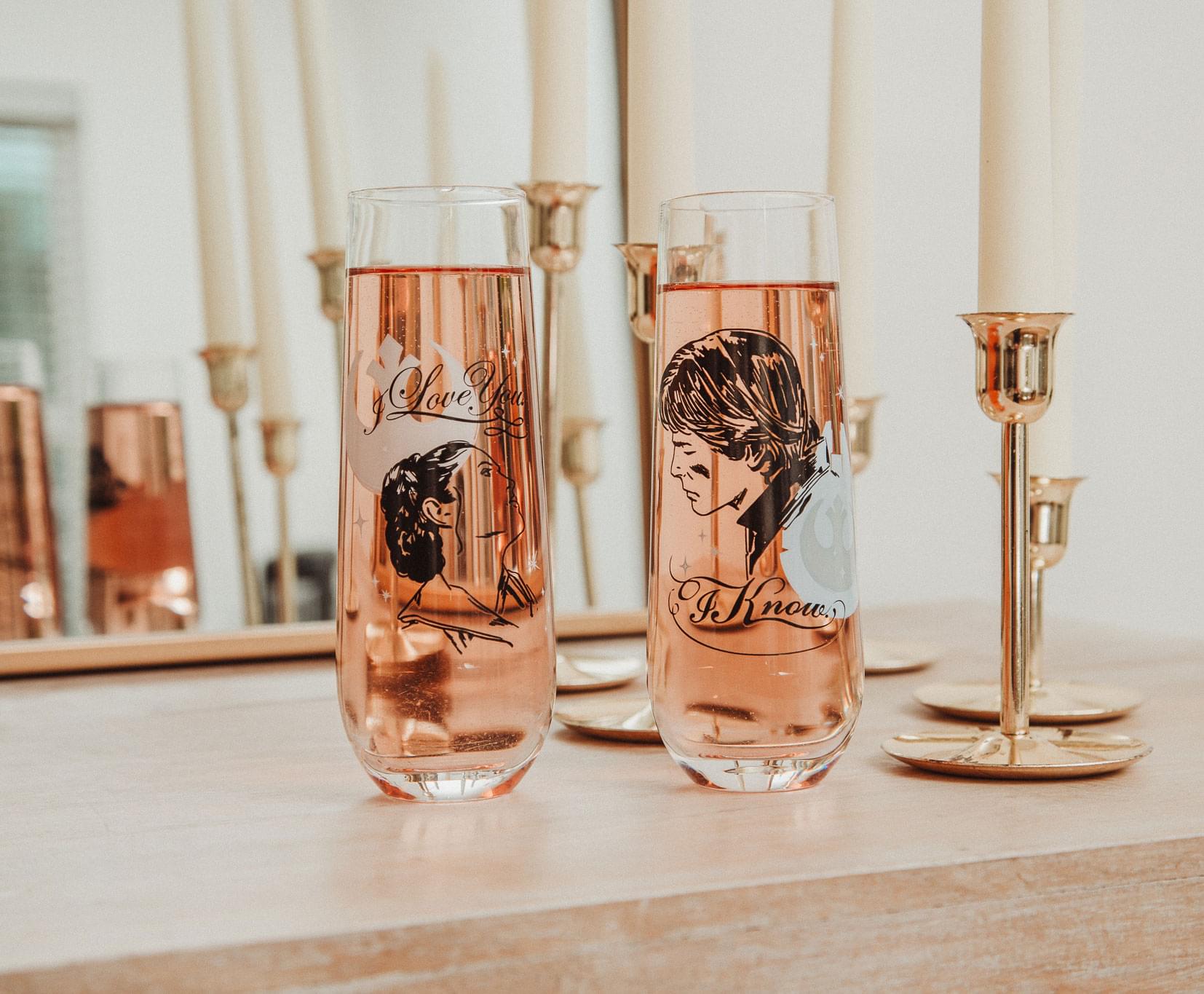 han and leia i love you i know stemless champagne flutes