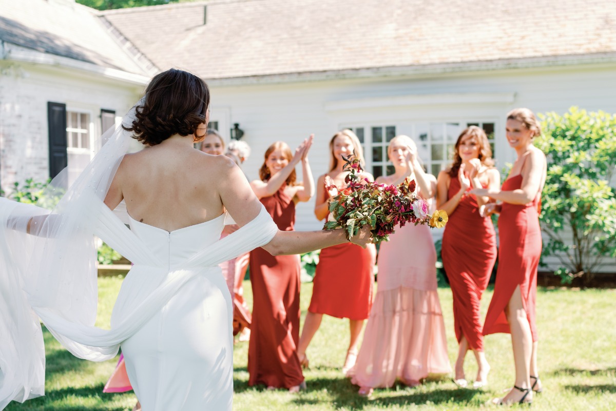 Pink and red bridesmaids dresses 