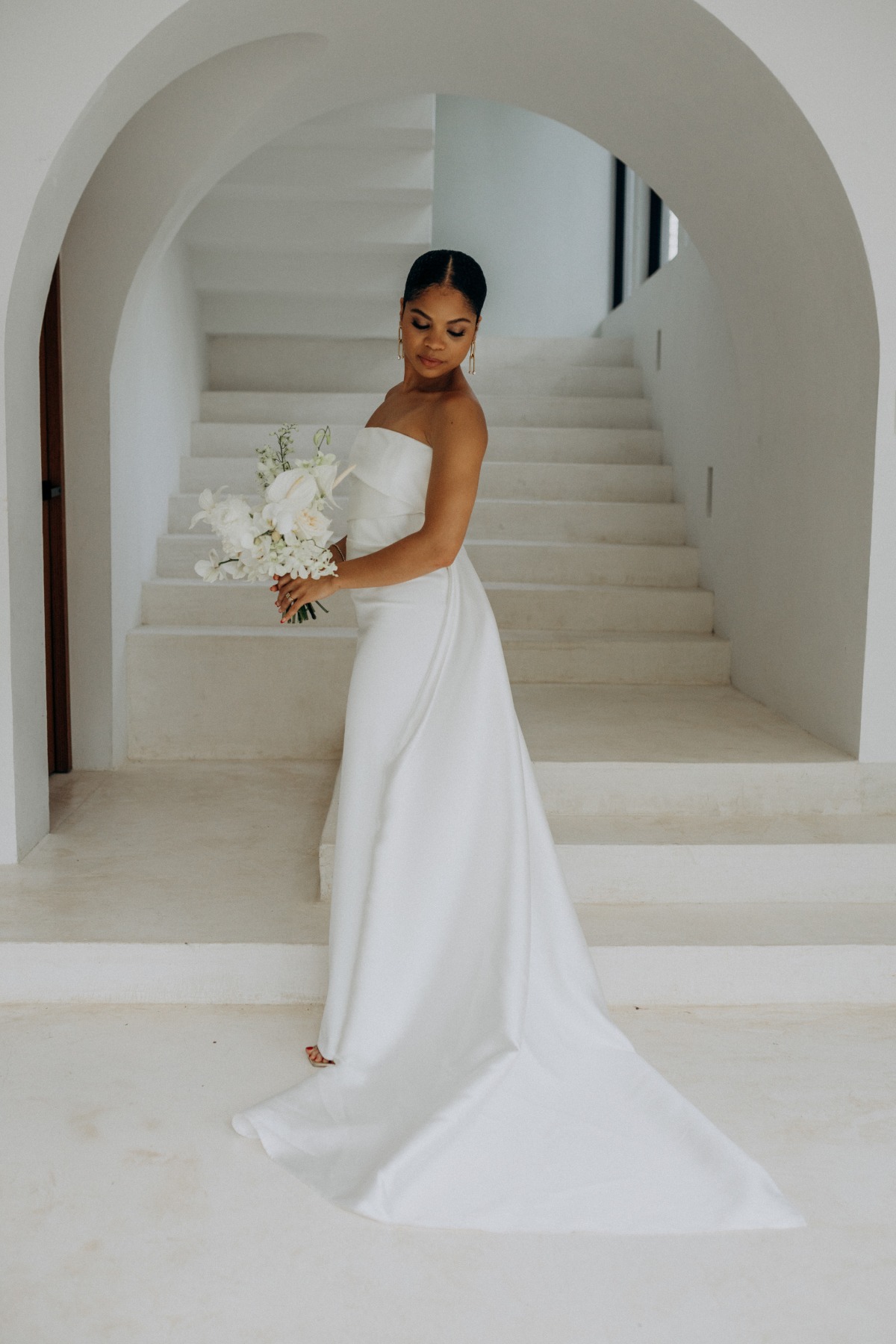 pure white structural wedding dress
