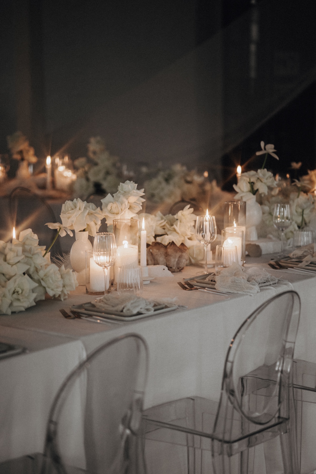 pure white candles for centerpieces