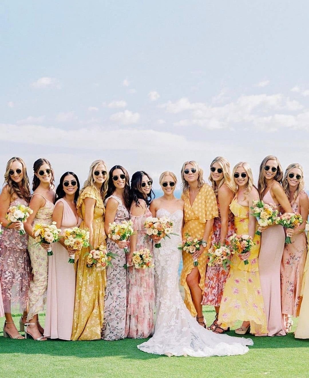 yellow and pink floral bridesmaid dresses 