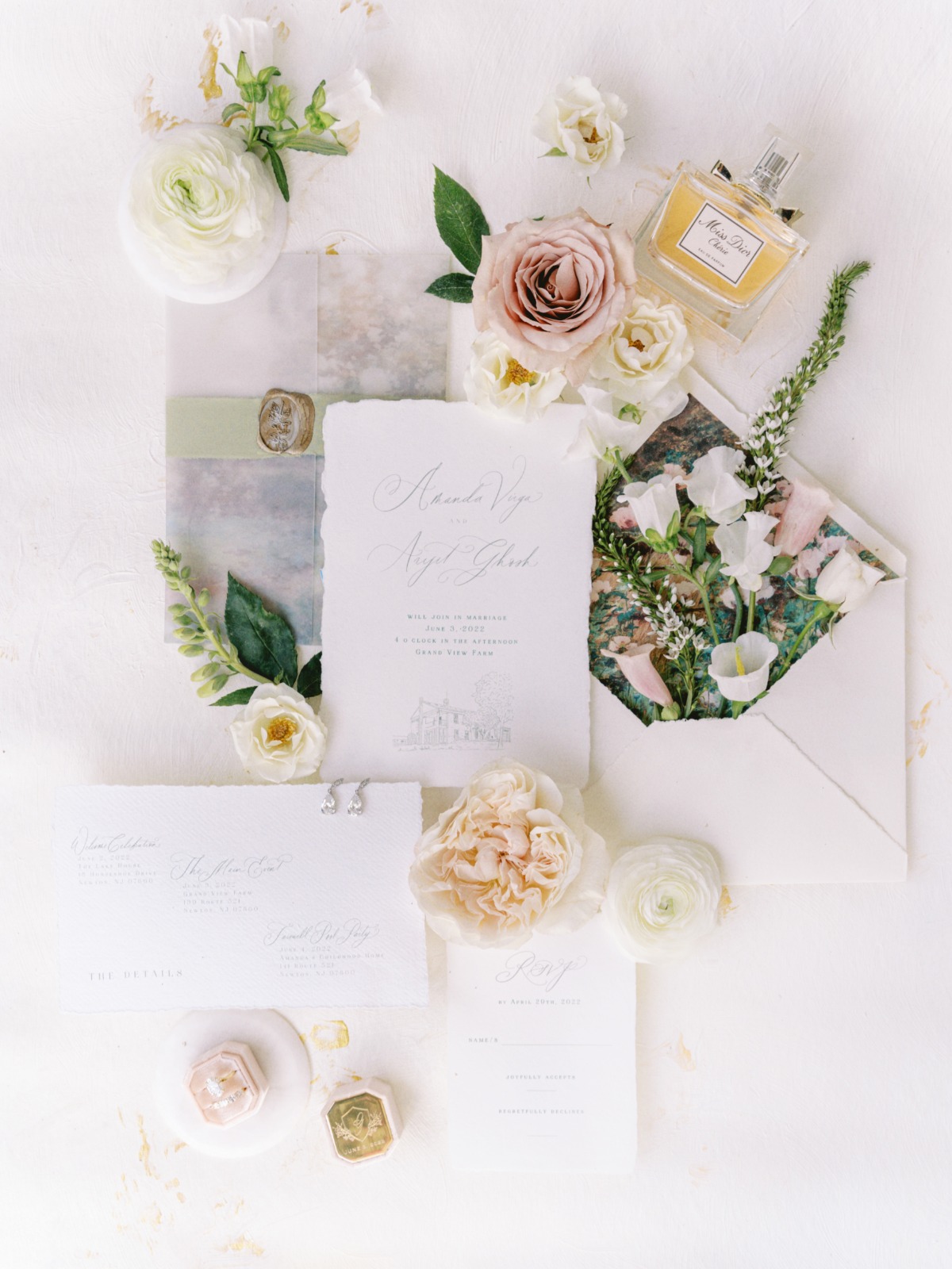 blush and gray floral invitation inspiration