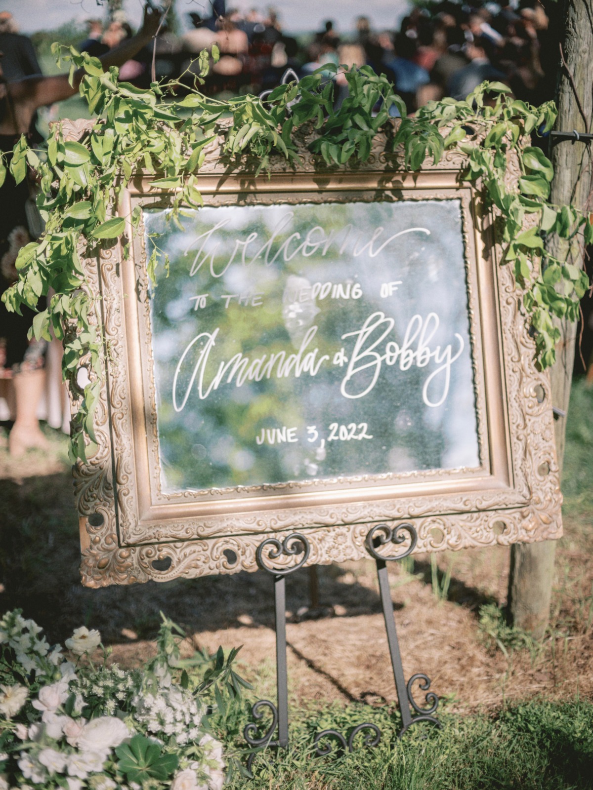 custom etched mirror wedding welcome sign