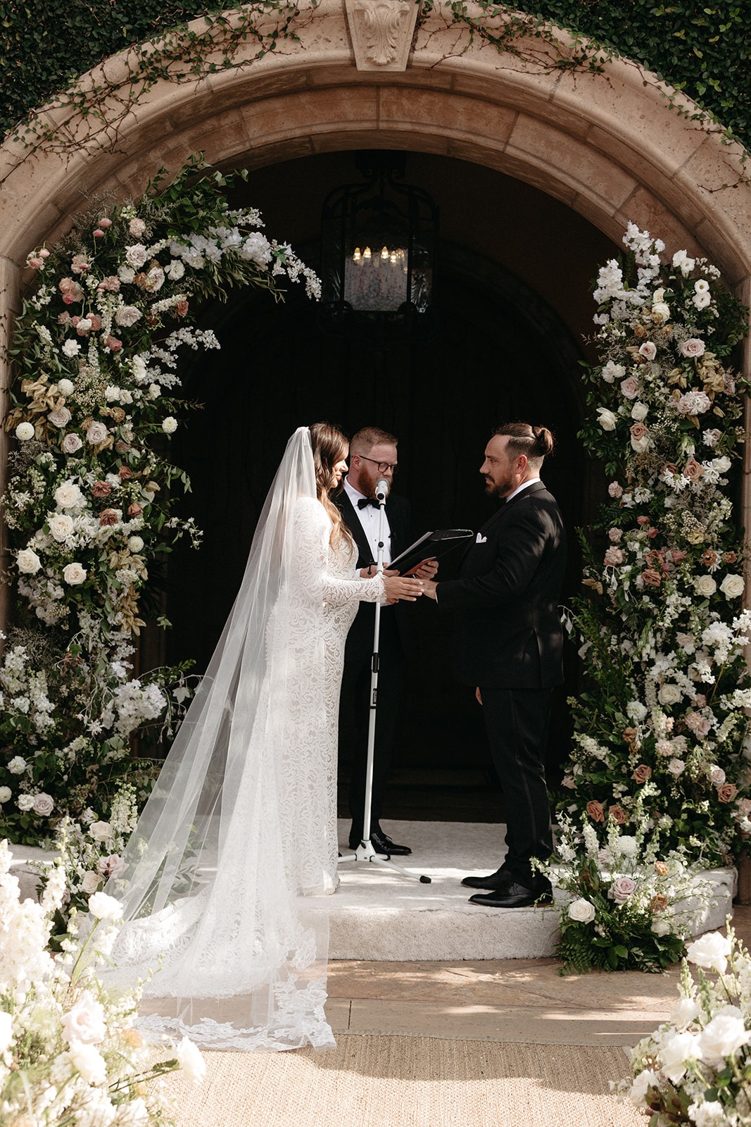 large wedding ceremony floral installation