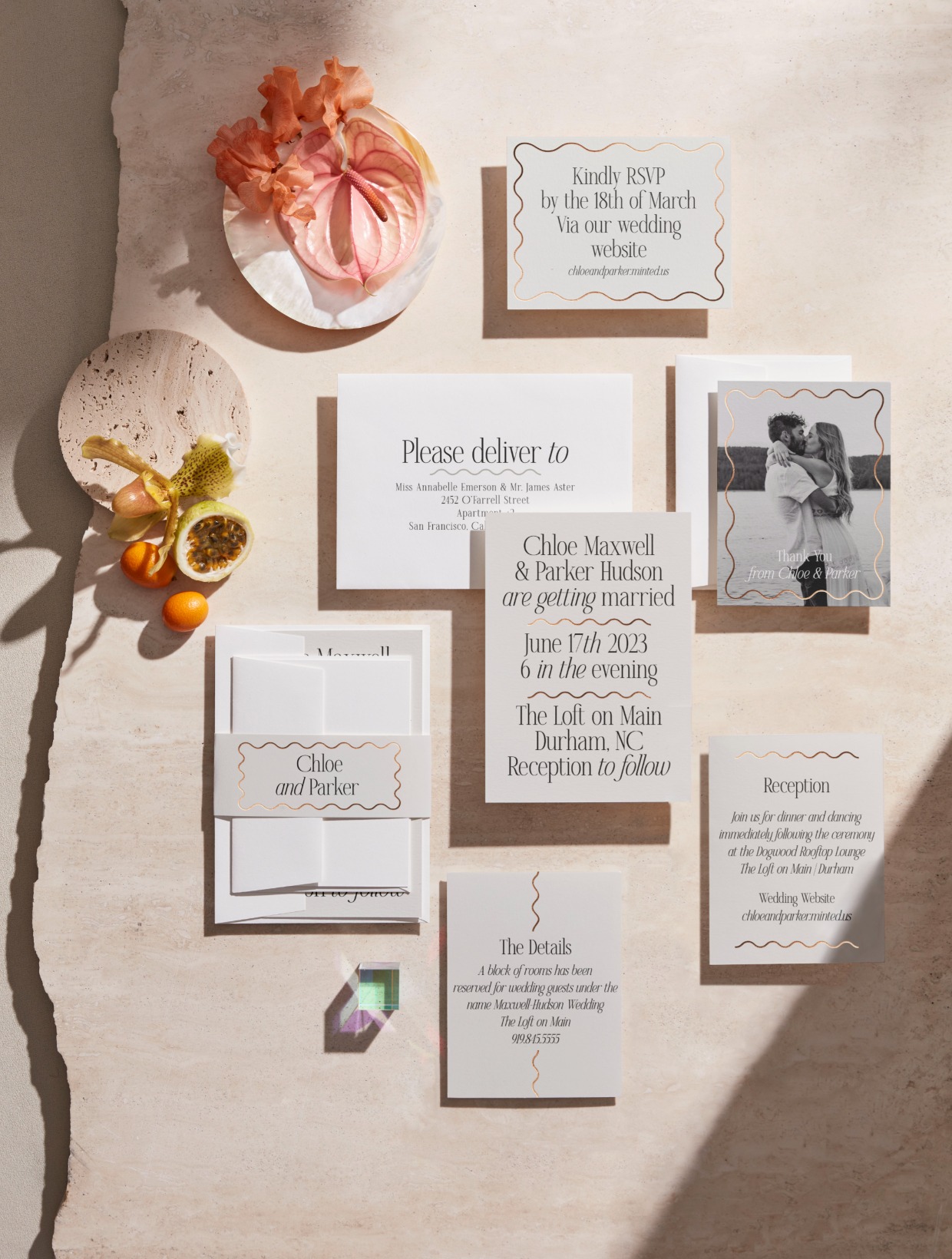 Modern pink foil Minted wedding invitations