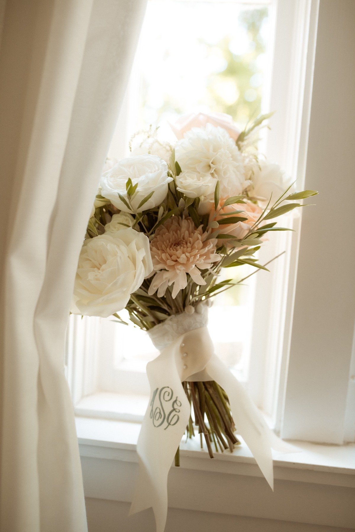 monogrammed bridal bouquet ribbon
