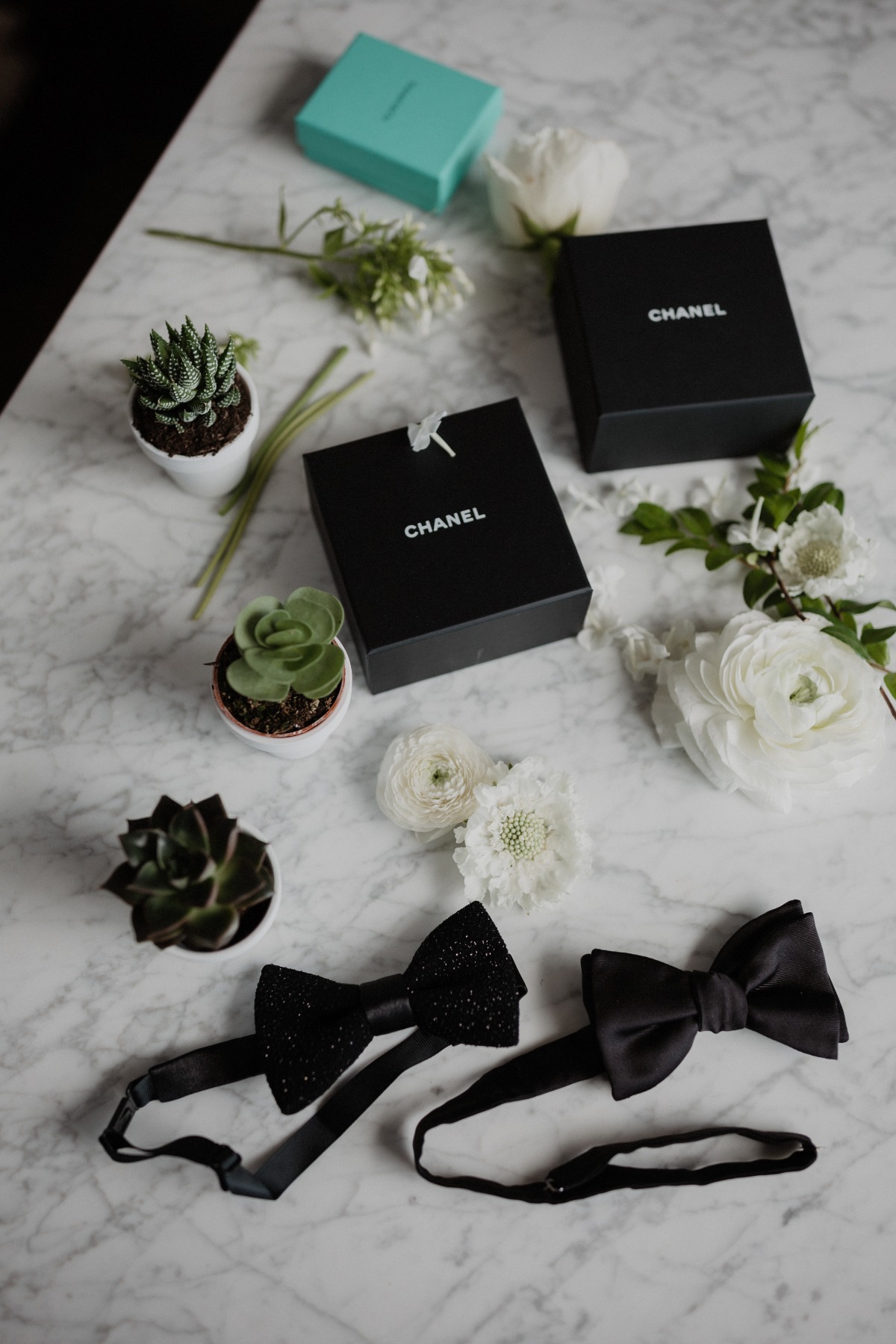 Chanel and succulent wedding details