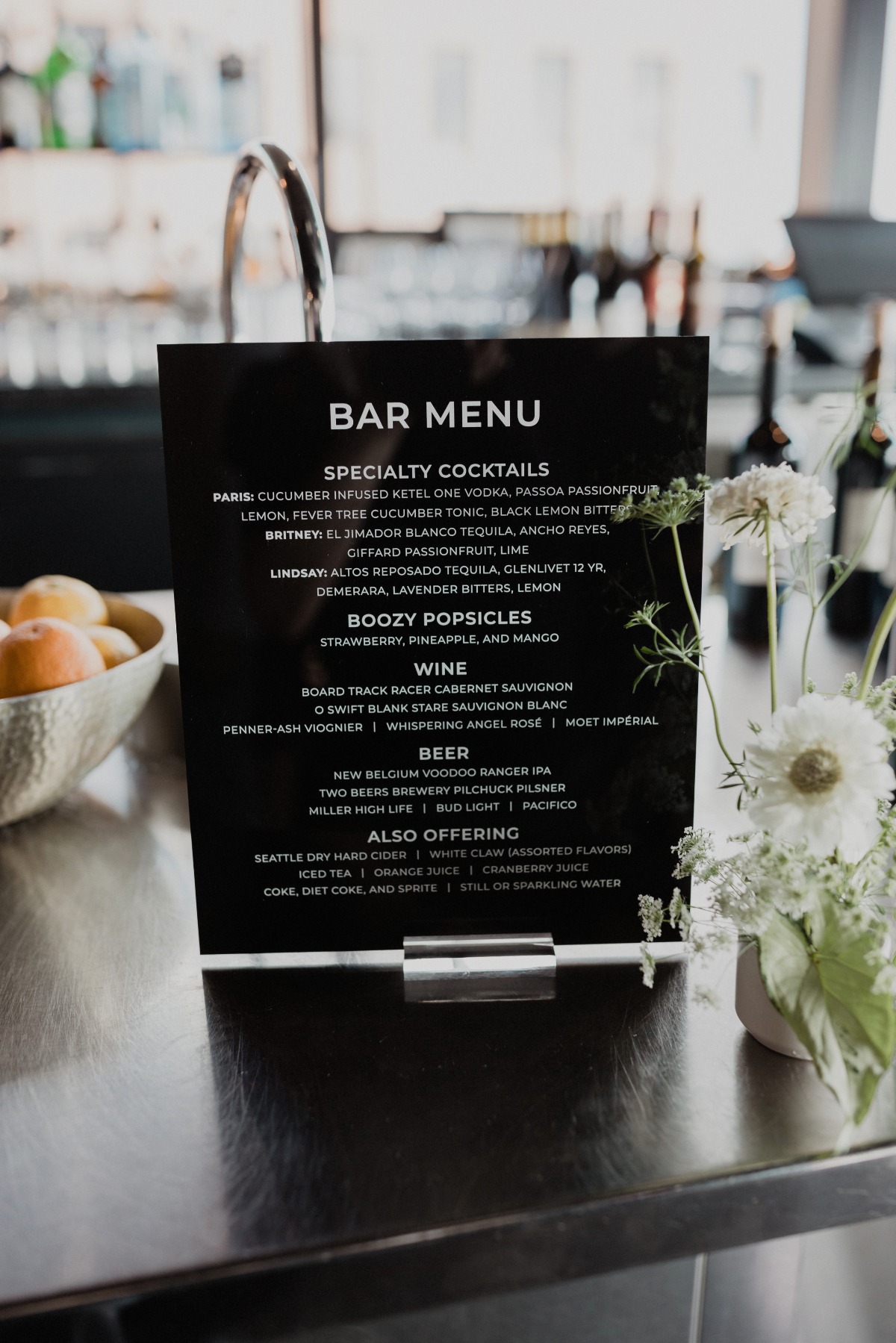 Modern black acrylic bar menu