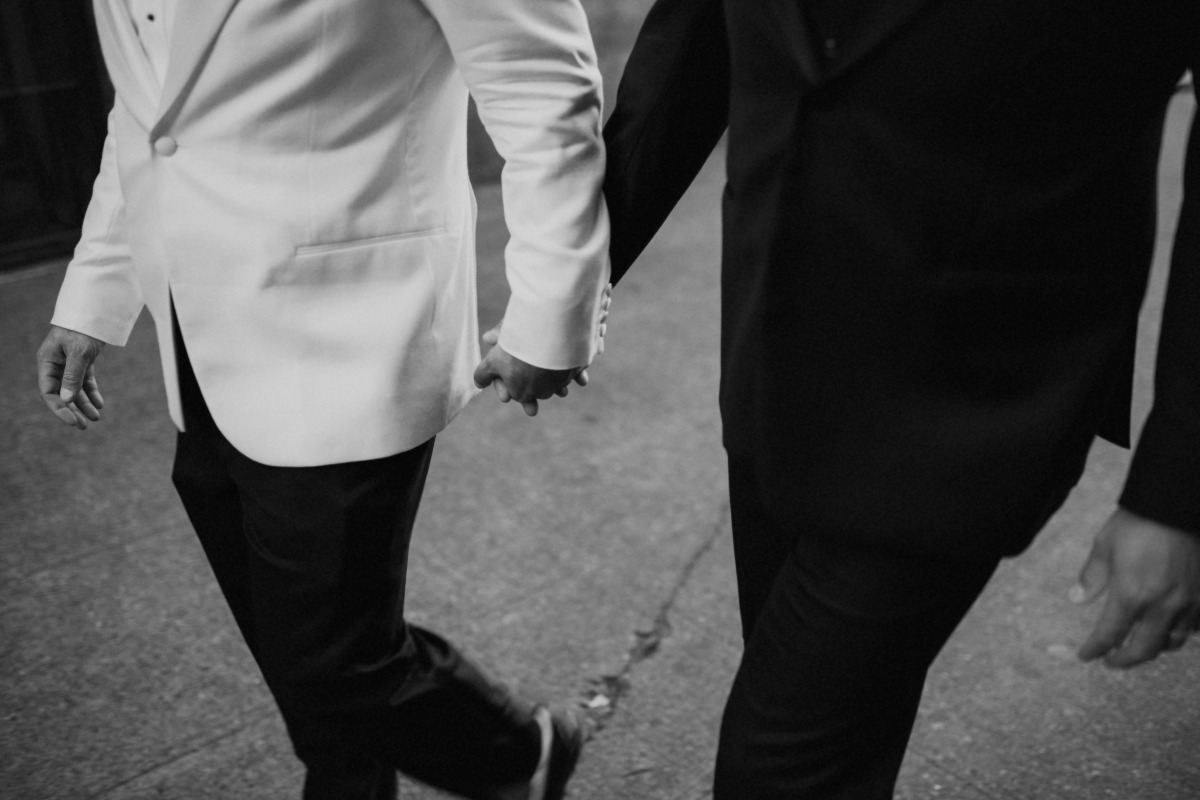 Black and white street wedding photography