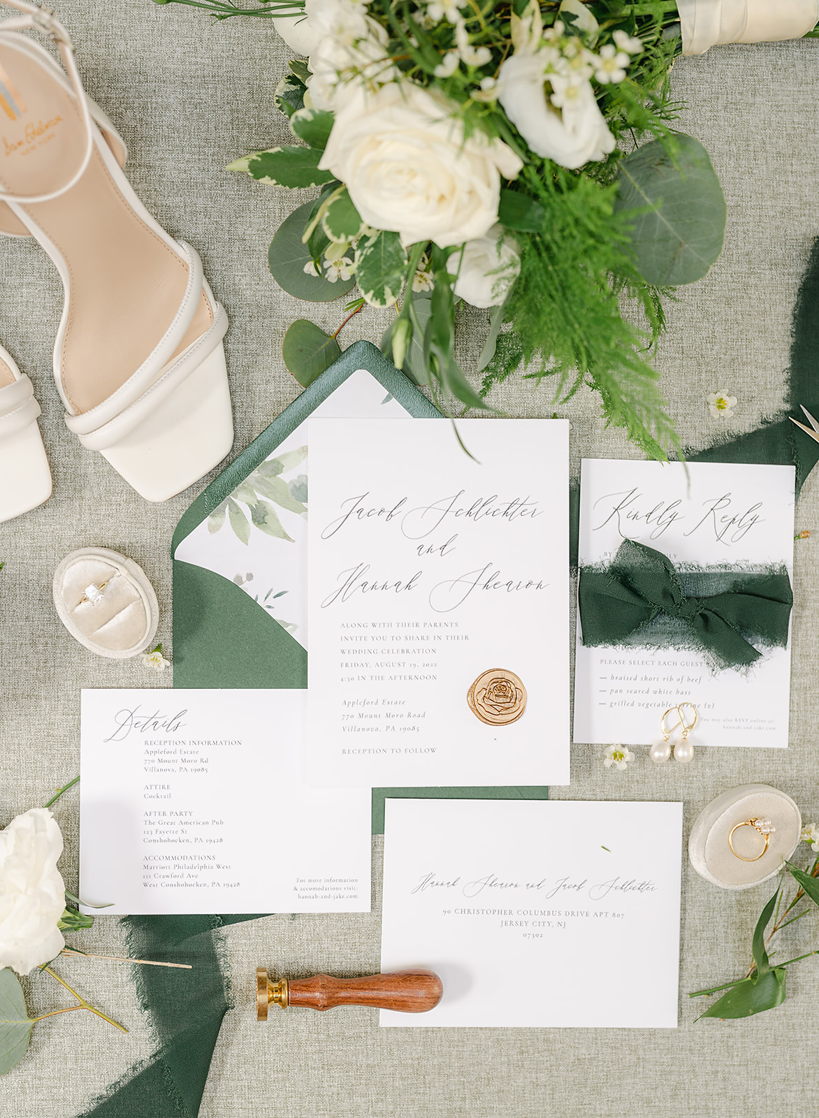 green gold and white wedding invitation inspiration