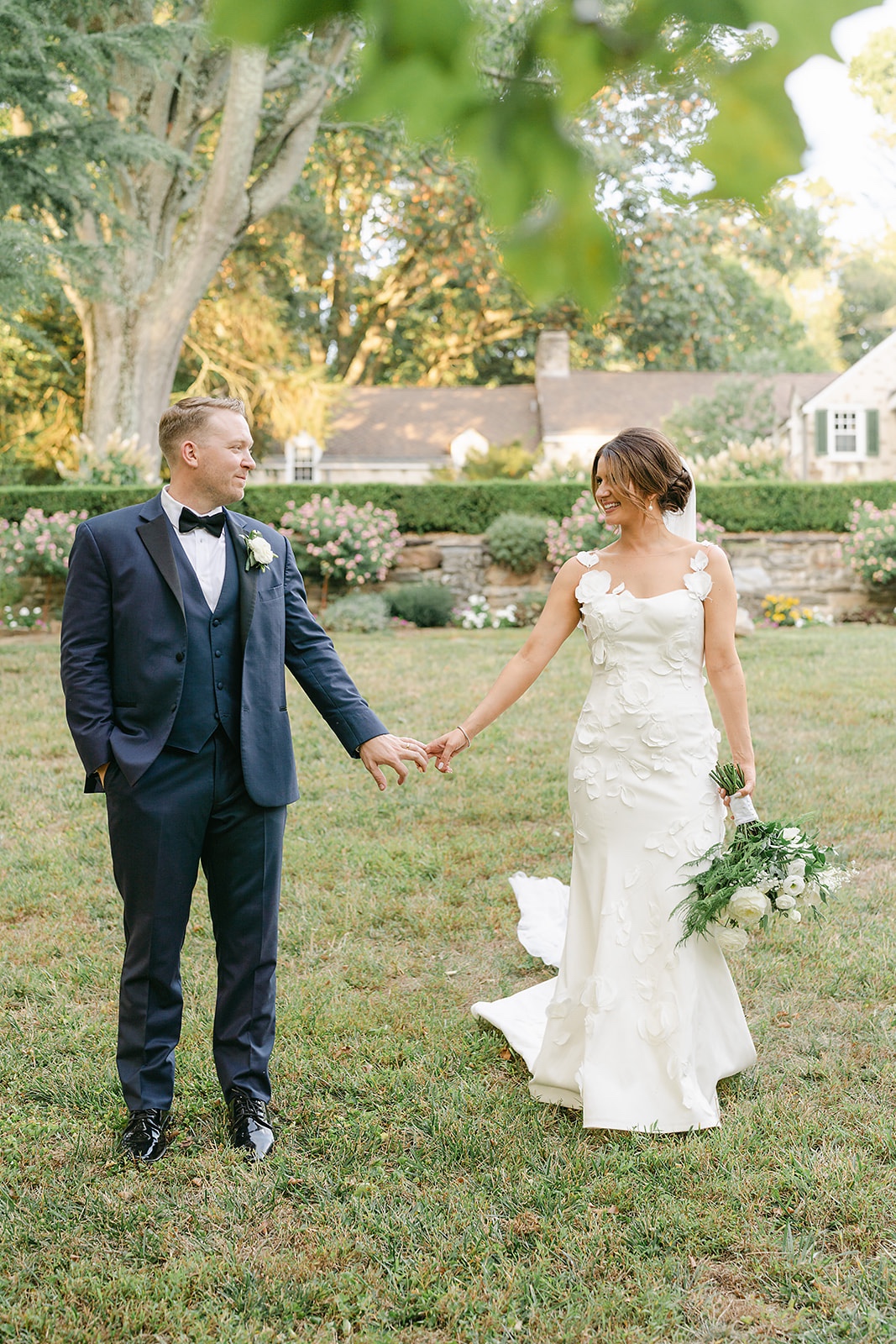 bride and groom at garden wedding