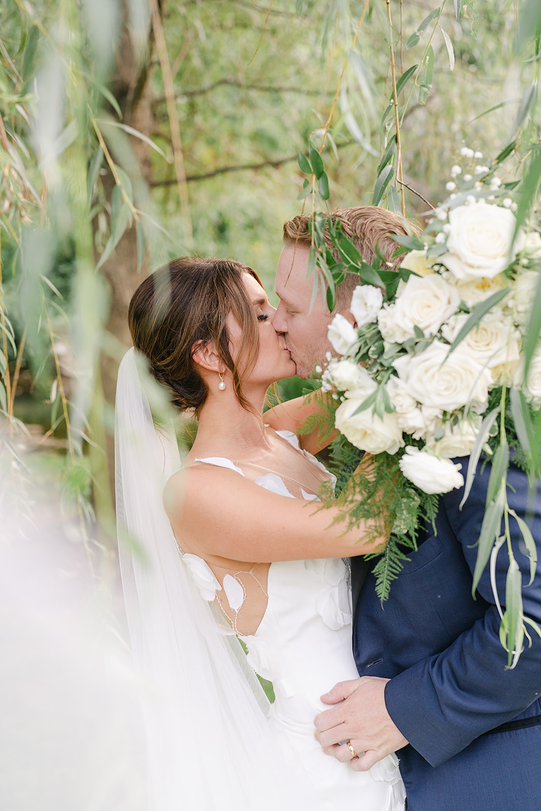 white and green garden wedding ceremony