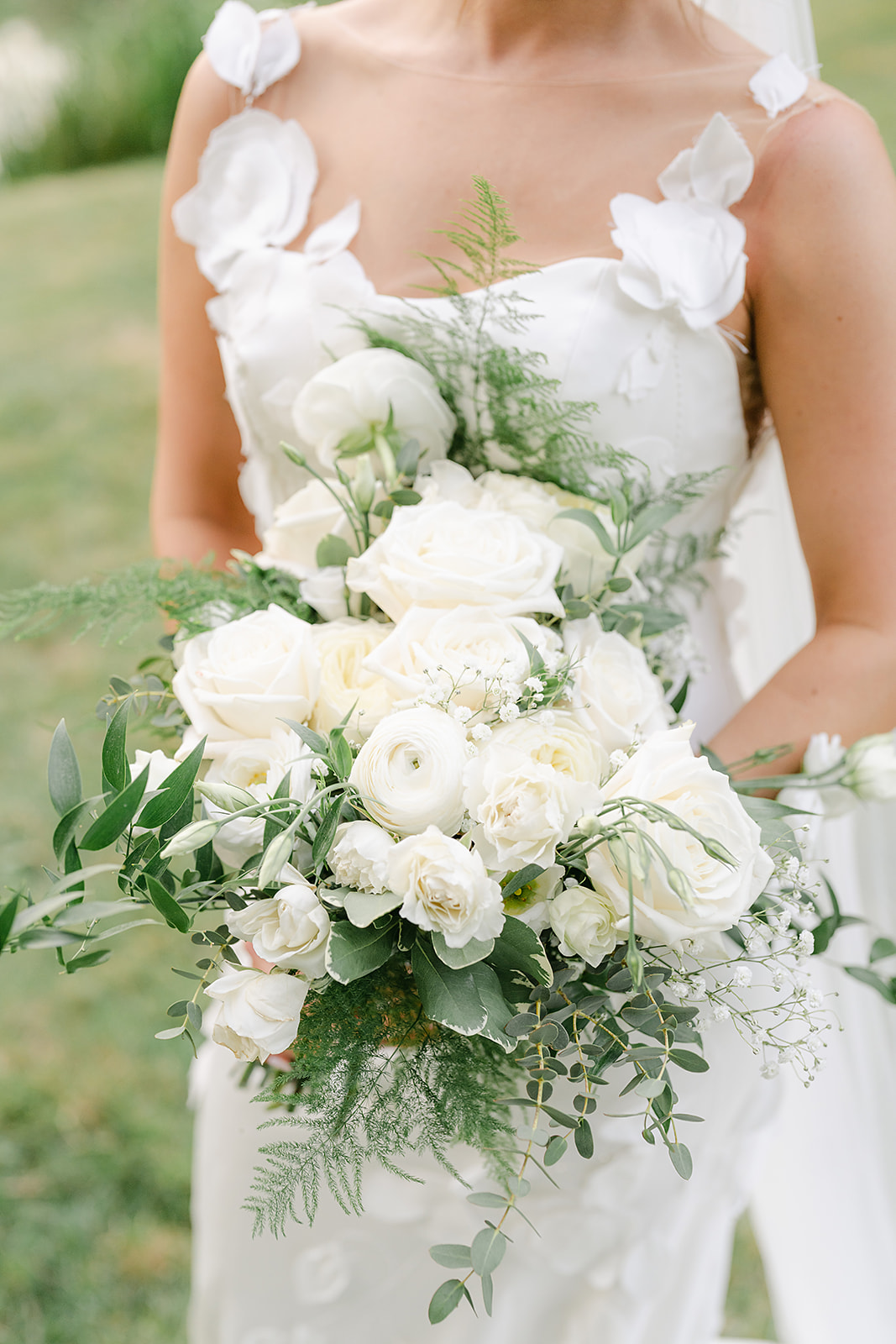 all white and green wedding bouquet