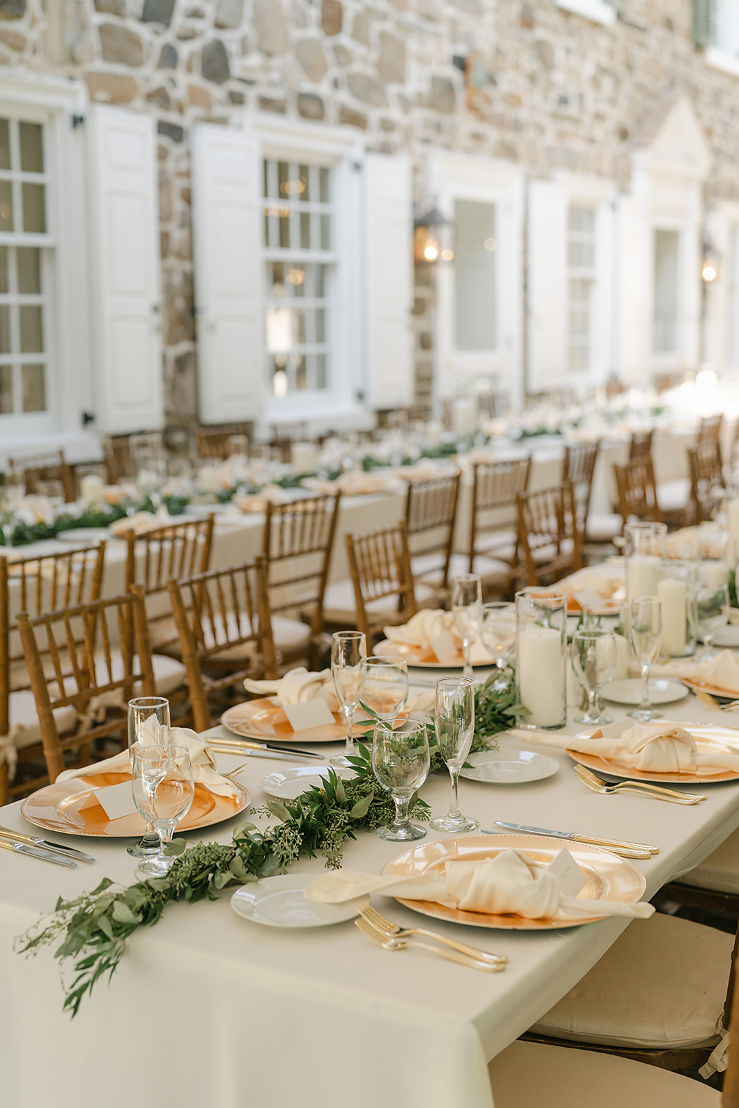 white gold and green wedding reception