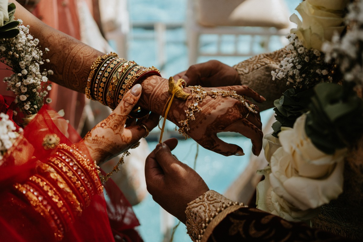 Hindu wedding ceremony bride with henna