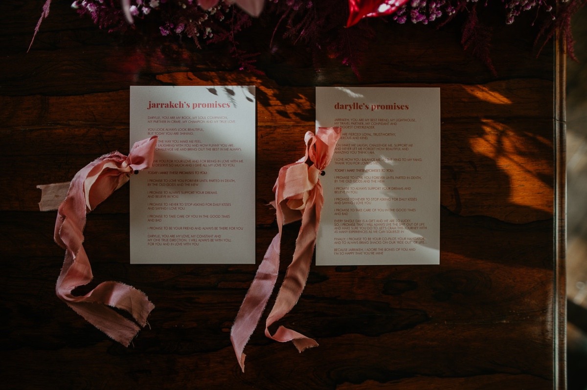 custom printed vow books with silk ribbon