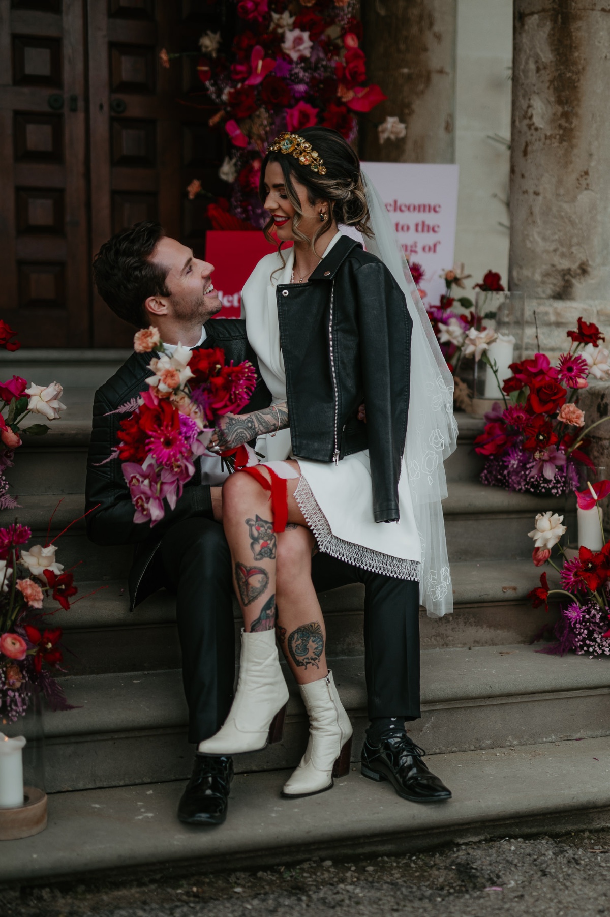 leather jackets wedding exit look