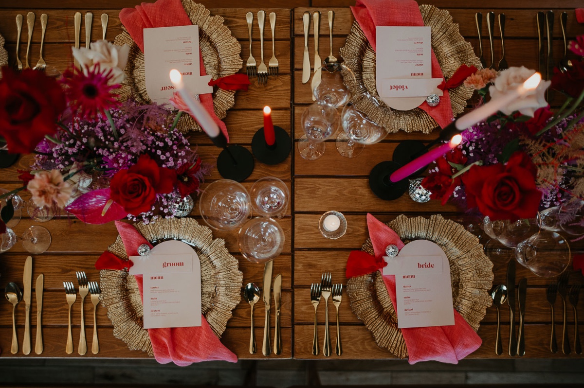 red pink and gold tablescape